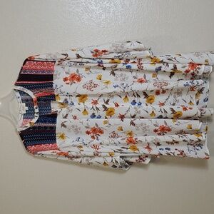 Umgee Mixed Print Floral Bell Sleeve Western Rodeo  Prairie Mini Dress Small